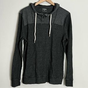 Express Men’s Gray Waffle Knit Hooded Henley Pullover Size M